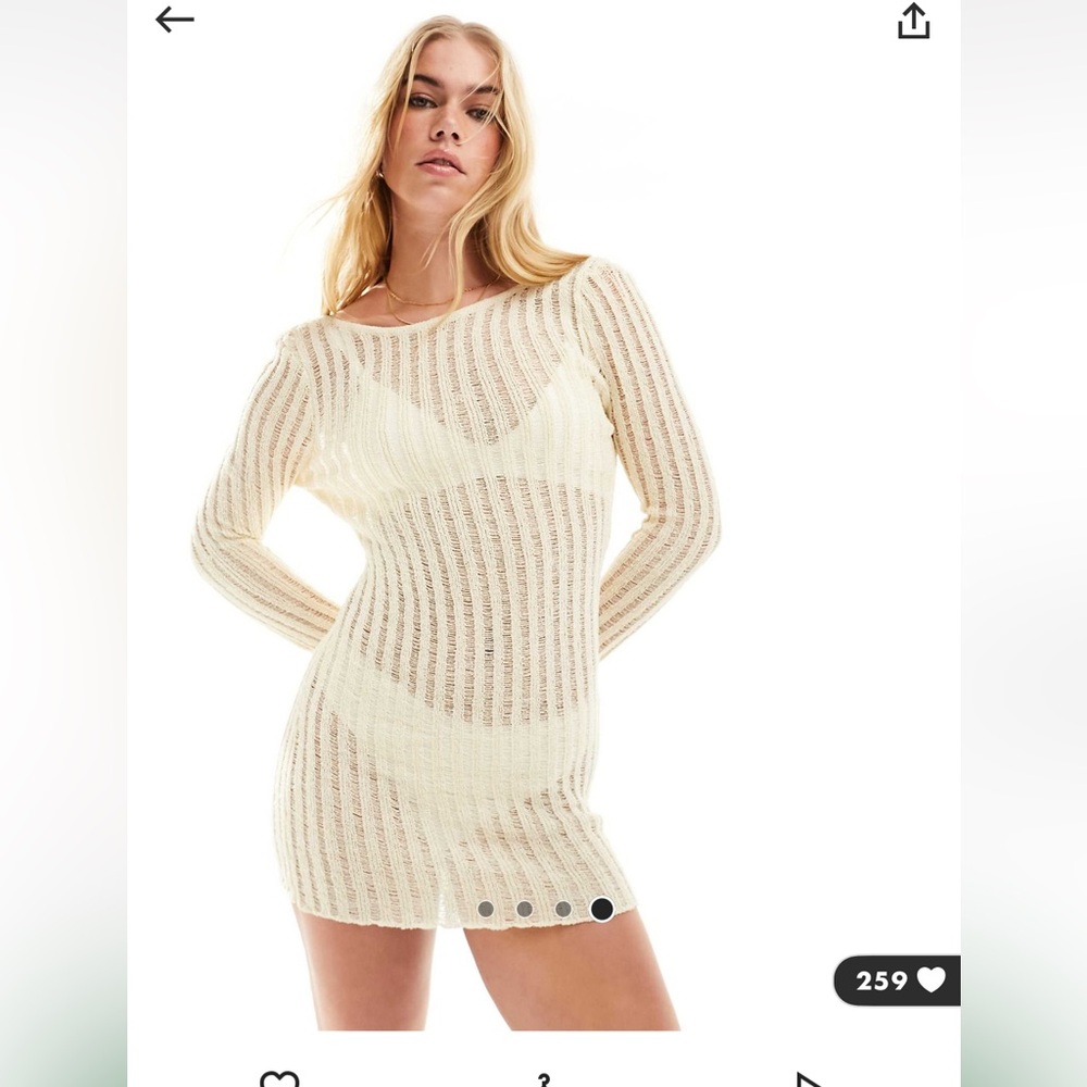Cotton on ladder knit long sleeve mini dress in ecru